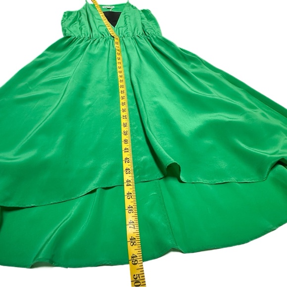 Country Road Australia 100% Silk Vibrant Green Apron Neck Midi Swing Sun Dress - Picture 5 of 10